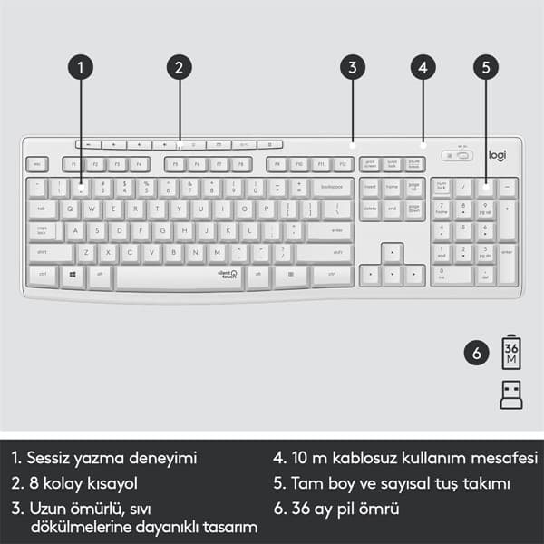 LOGITECH MK295 Kablosuz Q Trk Beyaz Klavye - Mouse Set (920-010089)